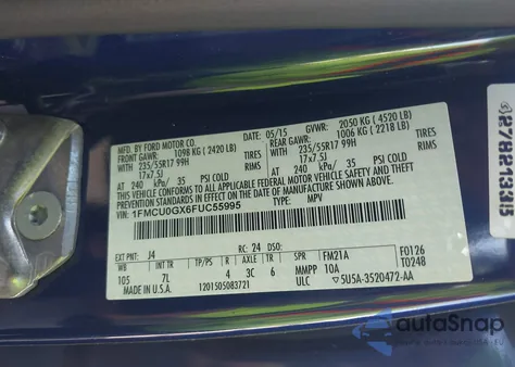 2015 Ford Escape Se from USA, damaged, VIN 1FMCU0GX6FUC55995